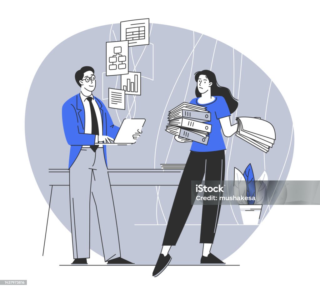 Paperwork Database Paperwork Vs Electronic Documents Stock Illustration - Download Image ...
