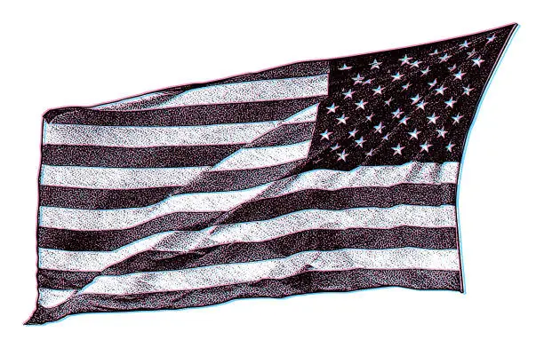Vector illustration of American Flag with Glitch Technique