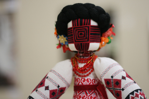 Doll motanka. Ukrainian amulet doll in national costume.