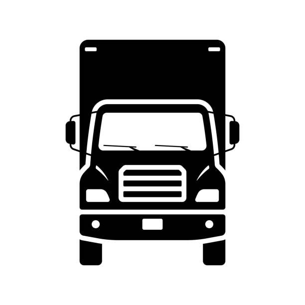 ikona ciężarówki. czarna sylwetka. widok z przodu. wektorowa prosta płaska ilustracja graficzna. izolowany obiekt na białym tle. wyizolować. - truck trucking car van stock illustrations