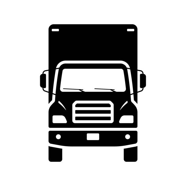 ikona ciężarówki. czarna sylwetka. widok z przodu. wektorowa prosta płaska ilustracja graficzna. izolowany obiekt na białym tle. wyizolować. - truck driver driver truck semi truck stock illustrations