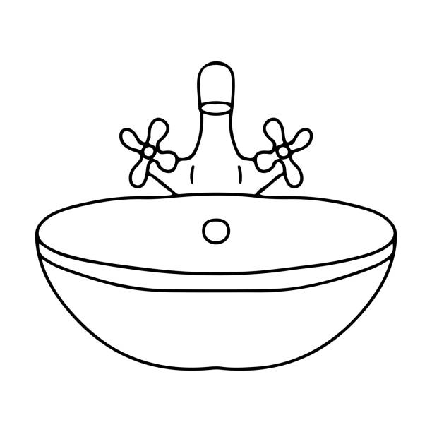 umywalka. instalacja wodno-kanalizacyjna w łazience. grafika wektorowa na białym tle. - washstand stock illustrations
