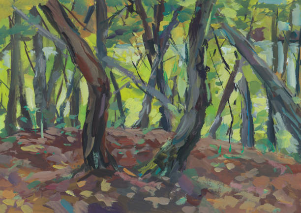 zielone malowanie gwaszu leśnego - fantasy sunbeam backgrounds summer stock illustrations