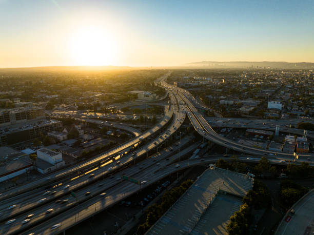 istock Traffic on Los Angeles Freeway - Aerial View 1437979351