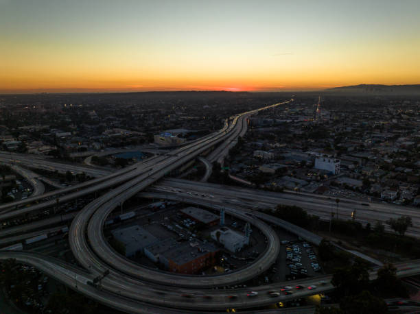 istock Traffic on Los Angeles Freeway - Drone Shot 1437979352