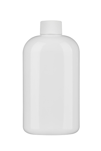 Clear unbranded dispenser bottle isolated on white background.