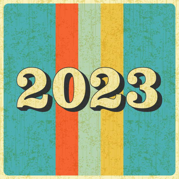 ilustrações de stock, clip art, desenhos animados e ícones de new year 2023 poster in retro desigh style 60s, 70s, 80s. - 60 70 year old