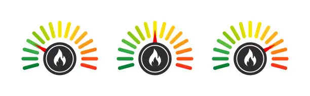 Vector illustration of Heat regulator. Heat scale. Temperature levels gauge. Measurement scale. Vector illustration