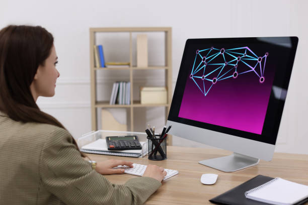 istock Businesswoman working with computer in office, focus on screen. Forex trading 1437986252