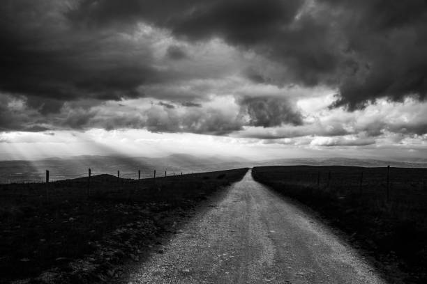 istock A long, endless mountain road beneath a moody sky with distant sunrays 1437986605