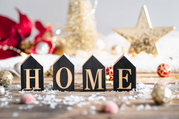 istock Christmas festive background with decorative word home. 1437986829