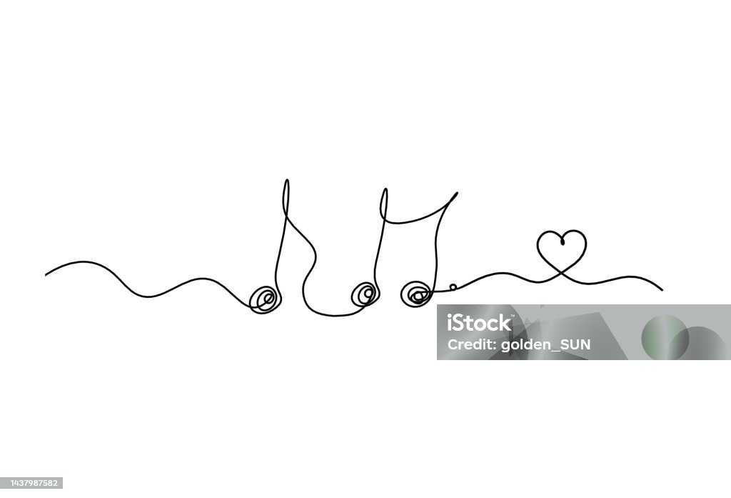 Heart Note Draw Line Abstract Whole Note With Heart As Continuous Lines Drawing On White ...