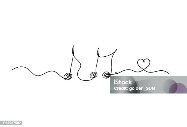 Heart Note Draw Line Abstract Whole Note With Heart As Continuous Lines Drawing On White ...