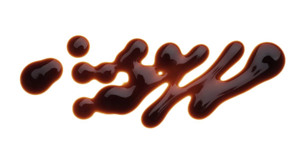 istock Smear of soy sauce on white background, top view 1437988049