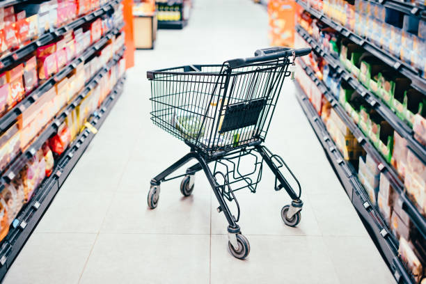 istock Abandoned Shopping Cart With Groceries 1437990850