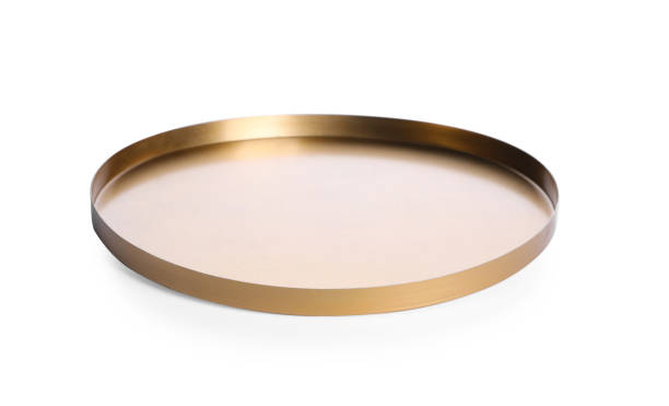 istock Shiny stylish golden tray isolated on white 1437990935