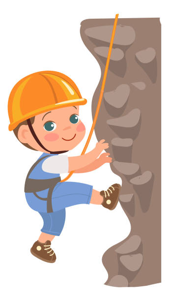 Happy Kid Climbing Rock Wall Cartoon Boy Stock Illustration - Download  Image Now - Activity, Adventure, Animal - iStock