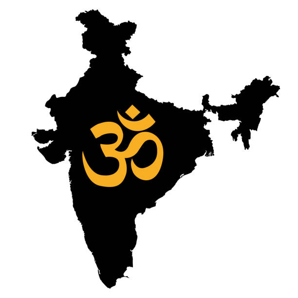 illustrazioni stock, clip art, cartoni animati e icone di tendenza di mappa dell'india con il simbolo indù om su di esso - om symbol shiva hinduism india