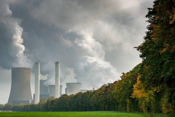 Coal power plant and environmental pollution stock photo