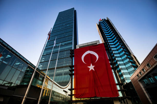 istock Turkish Flag Hanging on Skyscraper on Holiday 1438007019