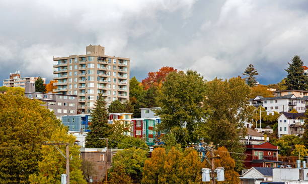 Residential District in The Center of New Westminster City stock photo