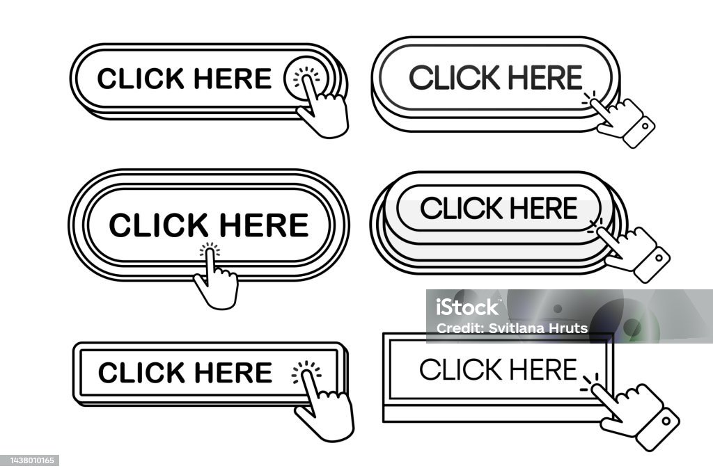Click Here Button With Hand Or Mouse Cursor Click Buttons Collection ...