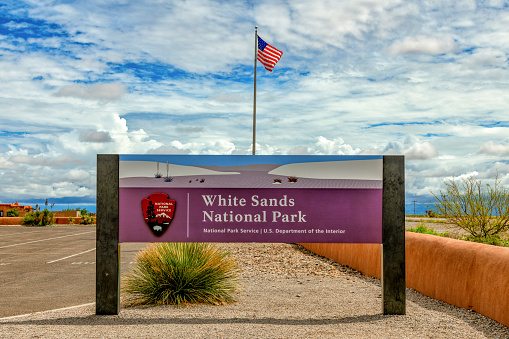 Alamogordo, United States - August 21, 2022:  The entrance sign to the White Sands National Park located in Alamogordo, New Mexico, United States.
