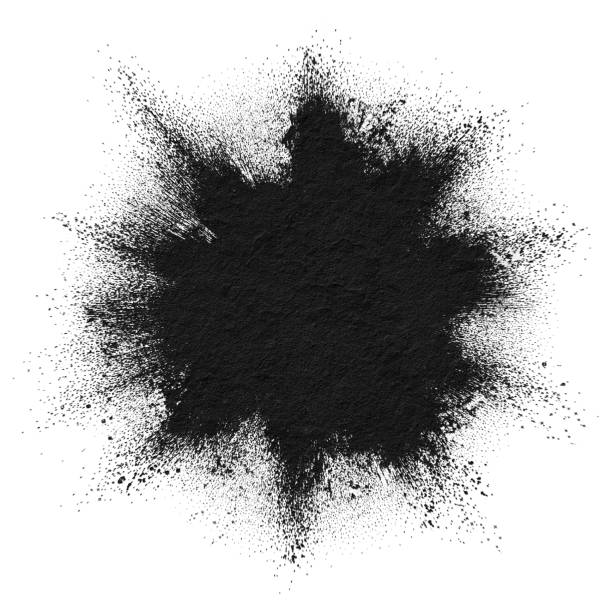 ilustrações de stock, clip art, desenhos animados e ícones de black powder explosion background. charcoal explosive splatter on white background - abir