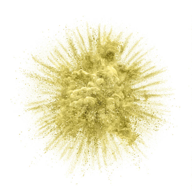 eksplozja złotego brokatu. złoty blask wybuchowego tła. połyskujący złoty puder na białym tle - abir stock illustrations