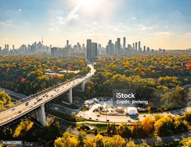 Aerial Bayview Ave And Rosedale In Autumn Toronto Canada Stock Photo - Download Image Now