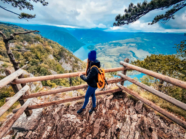 istock Woman on the beautiful viewpoint 1438012539