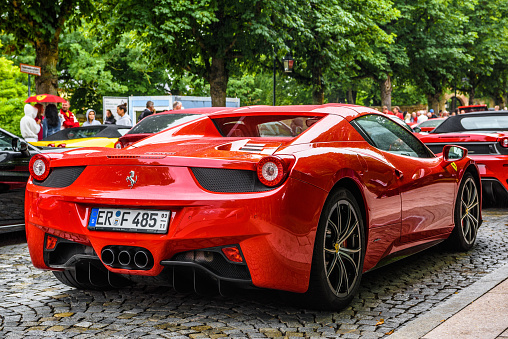 Fulda, Germany - 13 July 2019: red Ferrari 458 Spider coupe