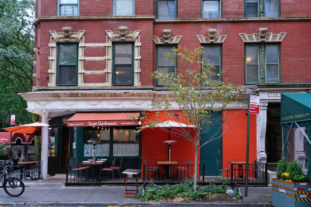Coffee Shop and restaurant in downtown Raleigh, North Carolina, USA in the evening.