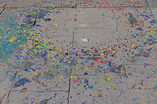 Splash Paint Mix Colours at Pavement Tiles at City Park