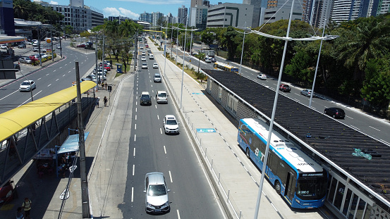 salvador, bahia, brazil - october 3, 2022: exclusive lane view for vehicle transit of the BRT transport system in the city of Salvador.