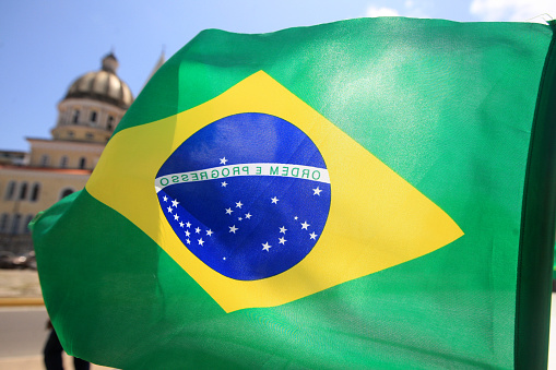 salvador, bahia, brazil - october 15, 2022: flag of Brazil in the city of Ilheus