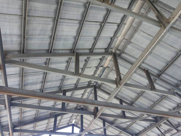 Steel frame for a simple roof. stock photo