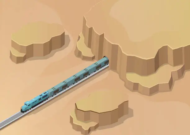 Vector illustration of train coming out of the tunnel