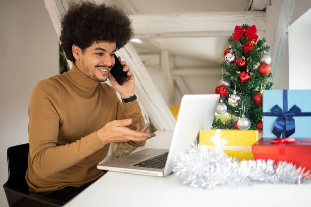 istock Happy man celebrating Christmas 1438023747