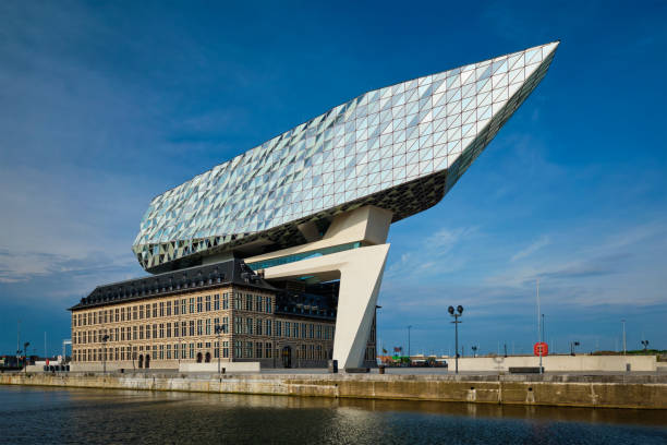 Antwerp port administration headquarters, designed by famous iranian architect Zaha Hadid, Antwerpen, Belgium stock photo