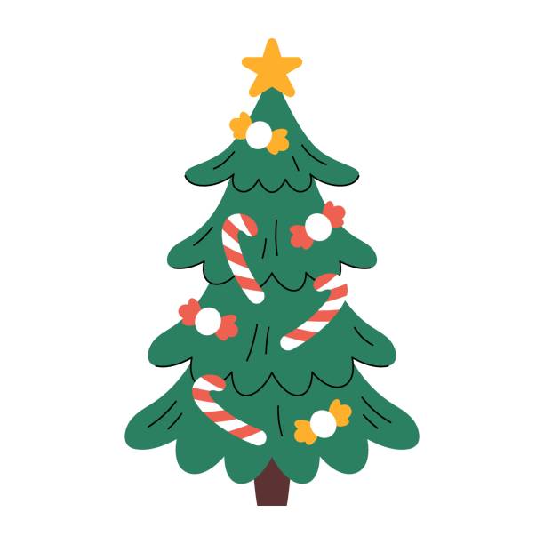 Decorated Christmas tree vector art illustration
