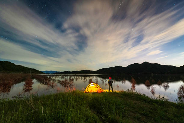 istock Lakeside photographer under the starry sky 1438026789