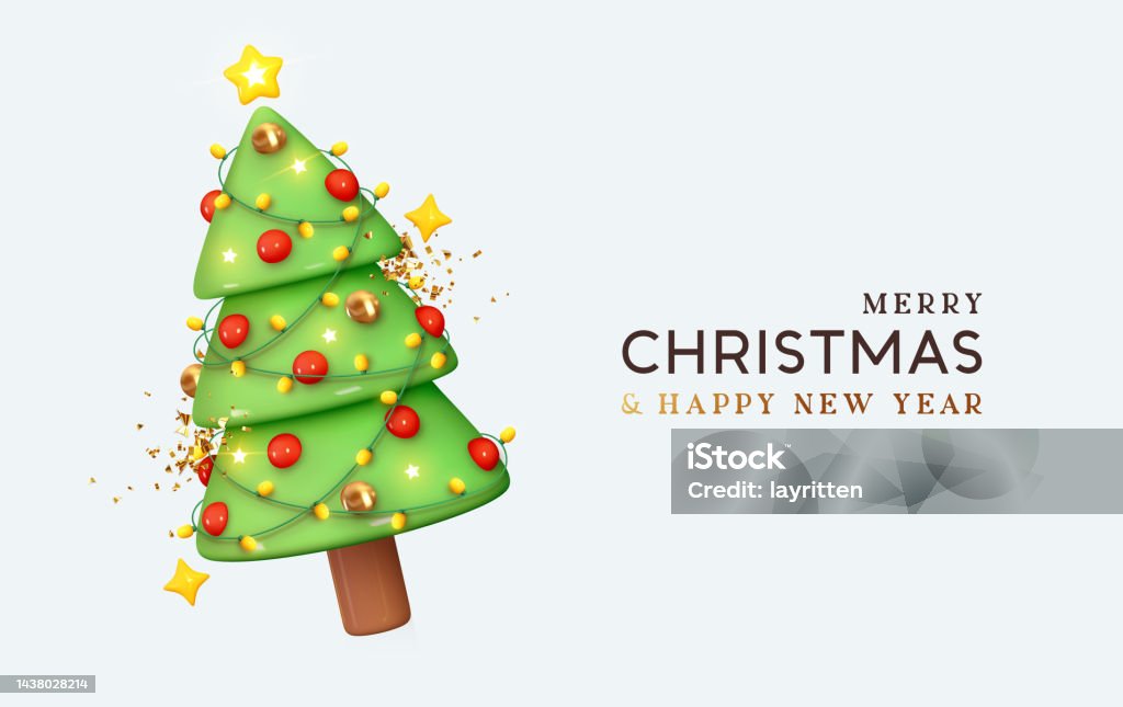 Vetores de Árvore Verde De Natal Com Confete De Ouro Brilhante Natal E Ano  Novo Composição De Natal Brilhante De Natal Design Realista Estilo Desenho  Animado 3d Ilustração Vetorial e mais imagens