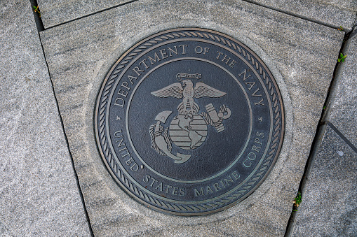 Washington, DC USA - June 5, 2019: US Marine Corp emblem at the American Veterans Disabled for Life Memorial in Washington, DC