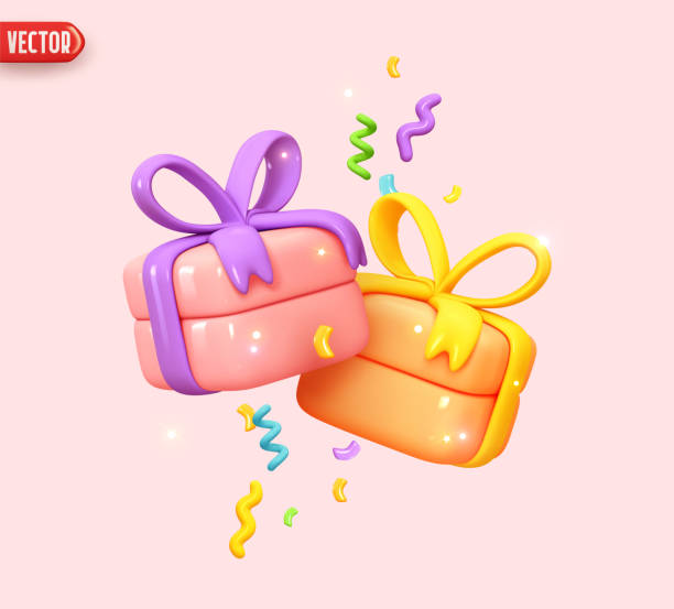 istock Festive two gifts box with confetti realistic 3d design in cartoon plastic style. Decor for birthday, new year, Christmas surprise, colorful pink gifts boxes for valentines day. Vector illustration 1438028272