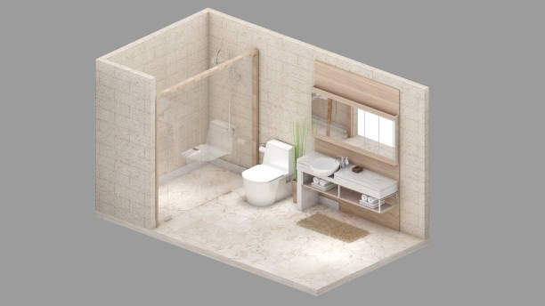 istock Isometric view of a bathroom,residential area, 3d rendering. 1438034634