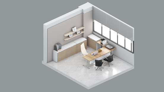 Isometric view of a manager room,office space,working room, 3d rendering.