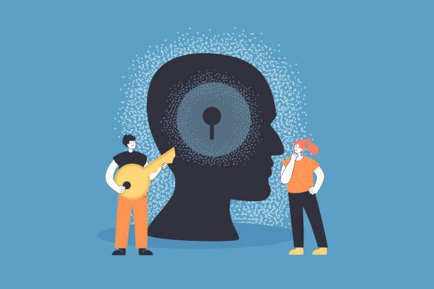istock Tiny person holding key to keyhole in brain of abstract head 1438039360