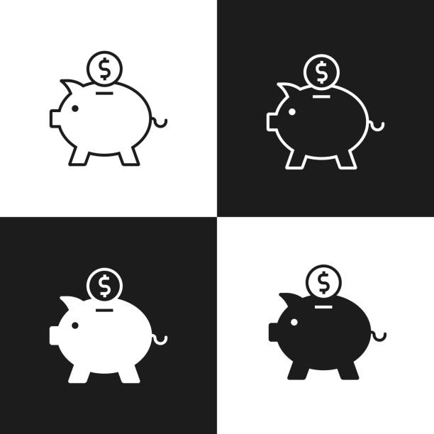 illustrazioni stock, clip art, cartoni animati e icone di tendenza di icona di piggy bank - cash box immagine