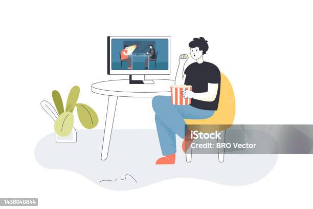 Watching Over Computer Man Watching Video On Computer Flat Vector Illustration Stock ...